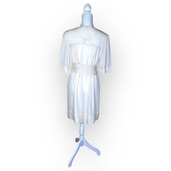 Walter Baker NWT Silk Lace Shirt Dress L Cream 100% Silk Tie Waist Short Sleeve - Picture 4 of 15
